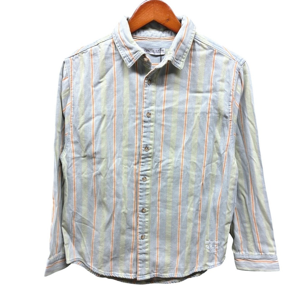 Zara Striped Button Down Shirt Boys 13-14 Pastel Multicolor Preppy Casual NWT